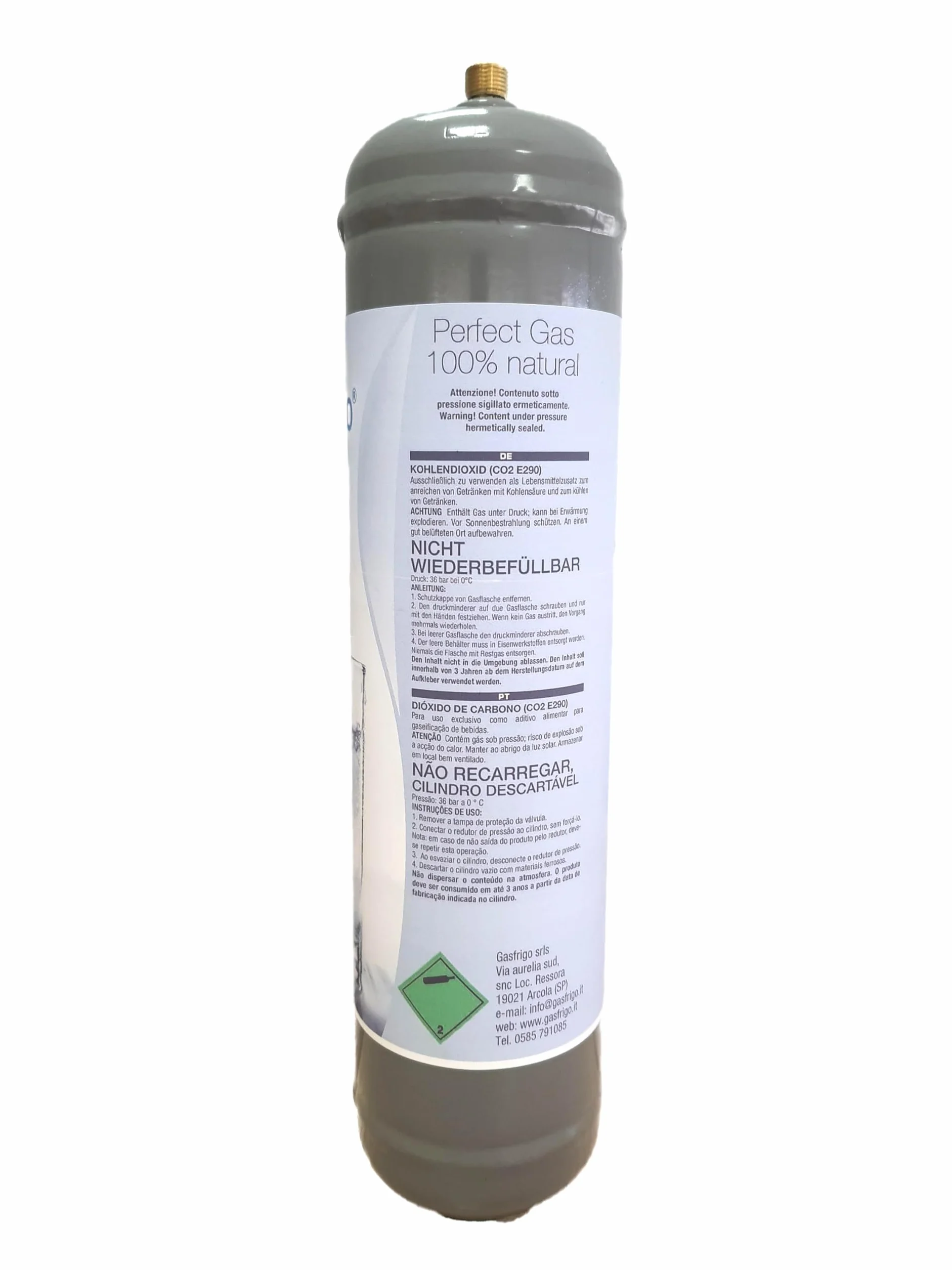 GASFRIGO®, Bombola co2 per gasatore, 600 gr usa e getta attacco M11x1, gas acqua frizzante, co2 per acqua frizzante, cilindro co2 per gasatore, bombole gasatore acqua frizzante