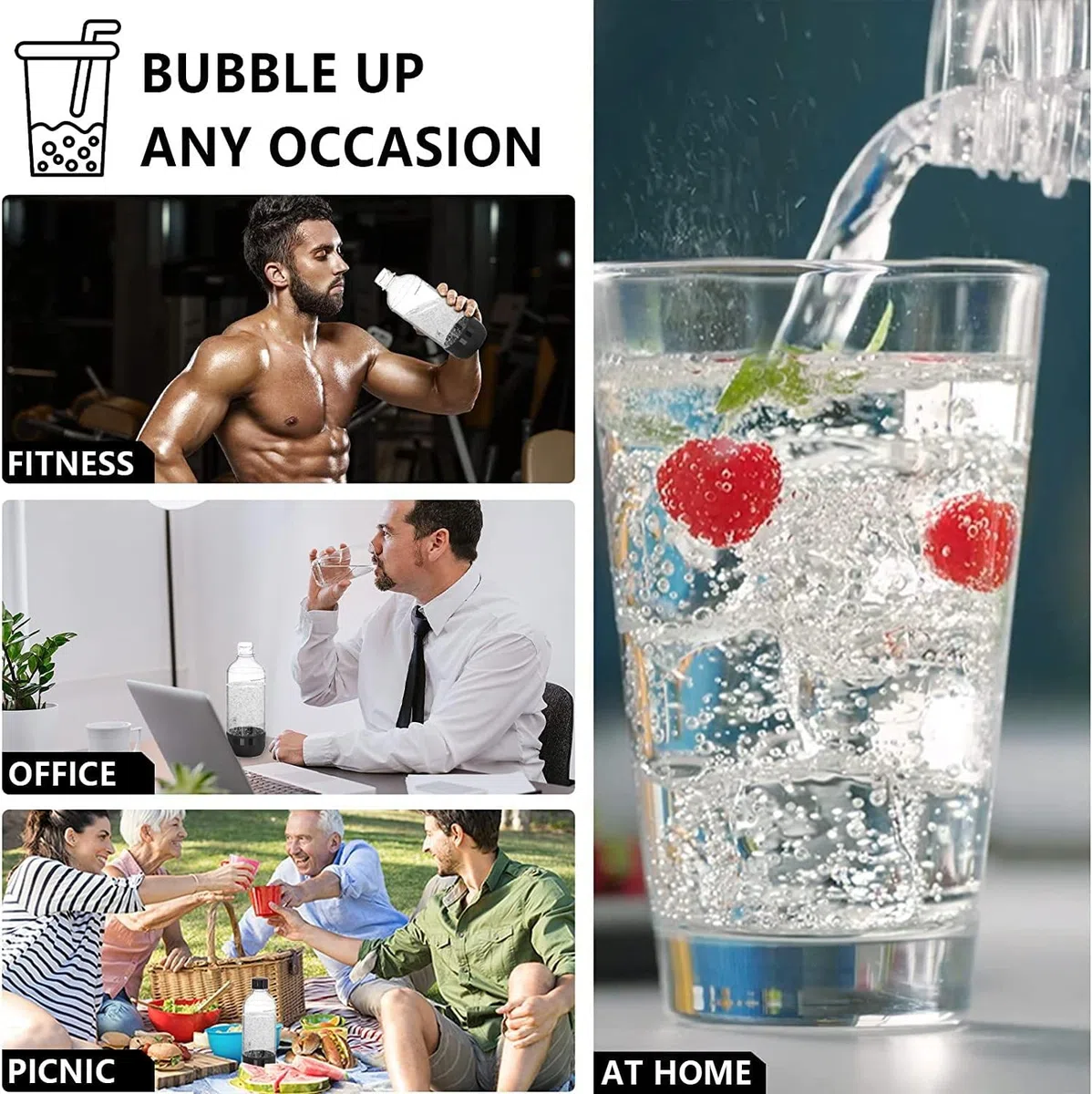 Mycket Bottiglie per la produzione di soda, bottiglie per carbonatazione, 1 l, riutilizzabili, in PET senza BPA, per macchina per soda, confezione da 2, nero e bianco