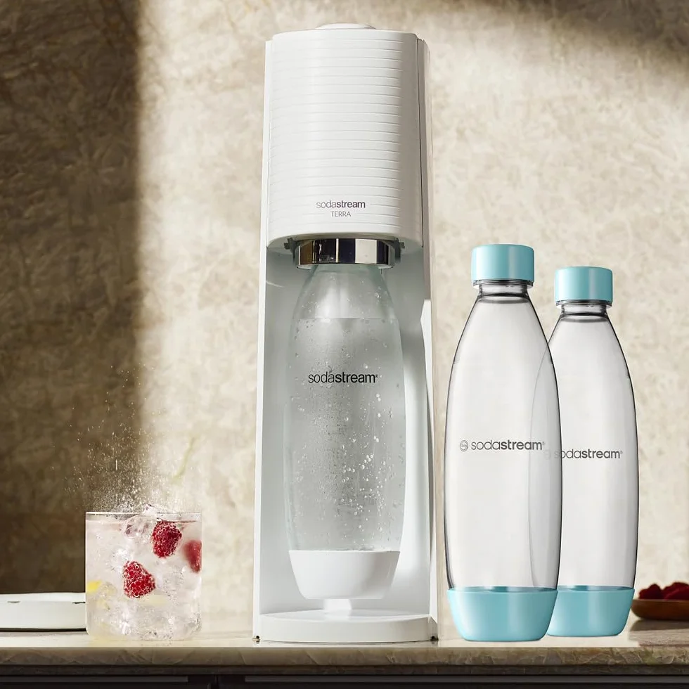 Sodastream Fuse Fresh Blu - 2 bottiglie d’acqua lavabili in lavastoviglie, capacità 1 litro, bottiglie per la gasatura compatibili con Gaia, Terra, Art ed Enso, ecologiche, colore nero.