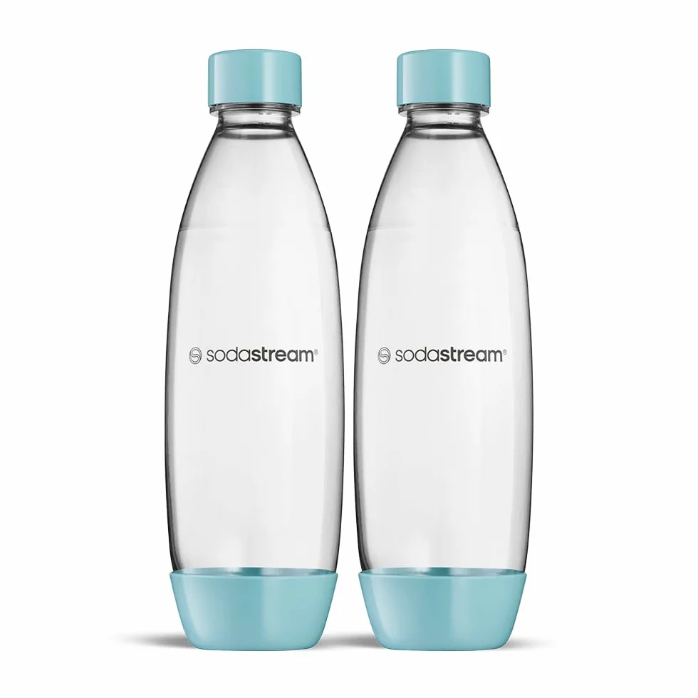 Sodastream Fuse Fresh Blu - 2 bottiglie d’acqua lavabili in lavastoviglie, capacità 1 litro, bottiglie per la gasatura compatibili con Gaia, Terra, Art ed Enso, ecologiche, colore nero.