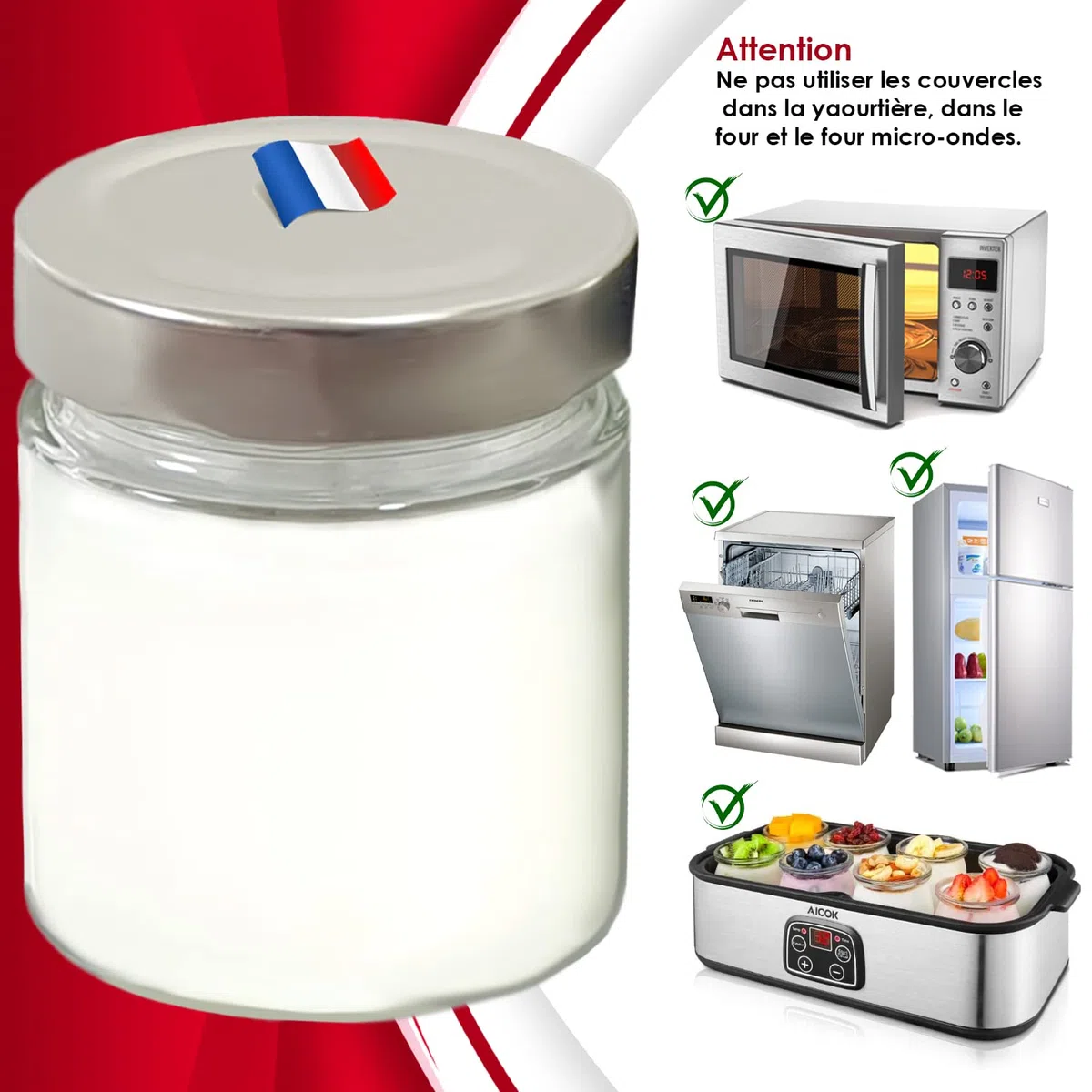 SPECIAL-DAY 6 vasetti di yogurt di grandi dimensioni XL da 220 ml con coperchio a vite in vetro vaso marmellata compatibile con qualsiasi yogurtiere-multicooker Thermomix, SEB, cookéo ecc