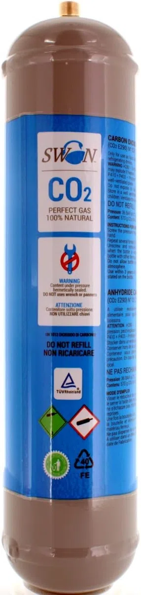 Swan - Bombole CO2 600g E290 per Gasatore Acqua Frizzante – Attacco M11x1 Compatibile Universale – Set 1 Pezzo - Certificata TUV