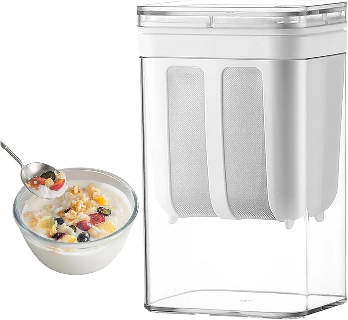 Colino per yogurt da 1100 ml, a prova di perdite e riutilizzabile, accessorio da cucina, senza BPA, con sacchetto a rete fine, per fare yogurt greco denso latte di soia