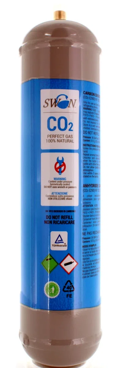 Swan - Bombole CO2 600g per Gasatore – Set Risparmio 1 Pezzo – E290 Alimentare M11x1 – Fino a 120L per Bombola – Compatibile Universale – Certificata TUV