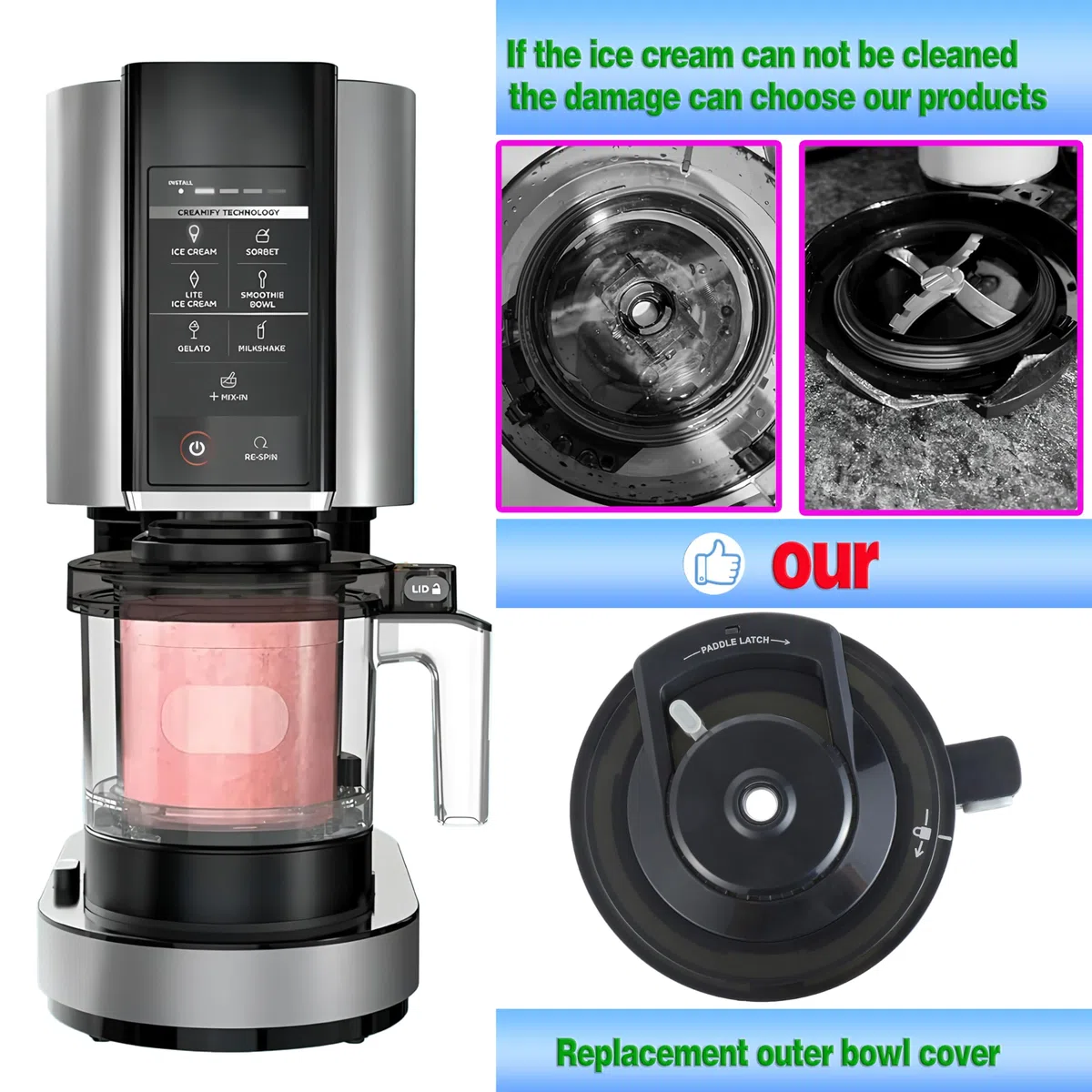 Coperchio esterno per gelatiera Ninja NC500, coperchio di ricambio riutilizzabile Ninja Creami, compatibile con le serie Ninja NC500/NC501 (senza pagaia) Ricambi Ninja Creami