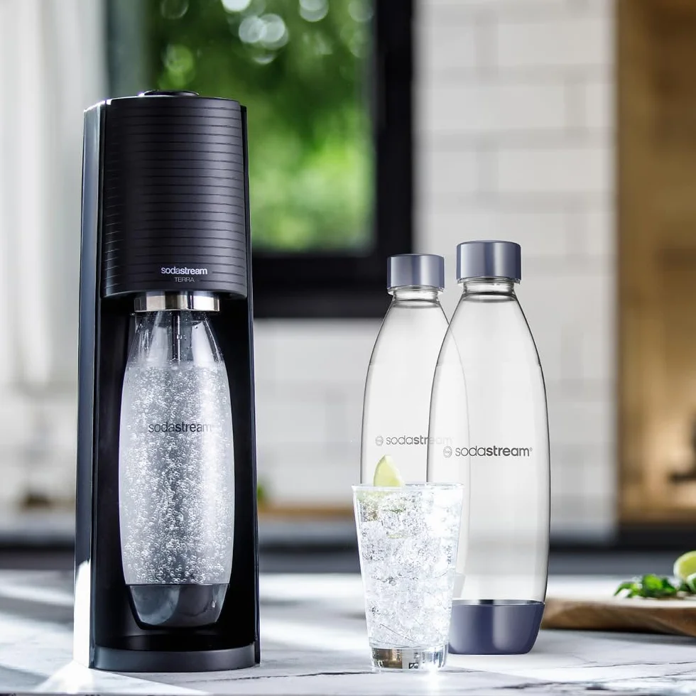 Sodastream Fuse Deep Blu - 2 bottiglie d’acqua lavabili in lavastoviglie, capacità 1 litro, bottiglie per la gasatura compatibili con Gaia, Terra, Art ed Enso, ecologiche, colore nero.