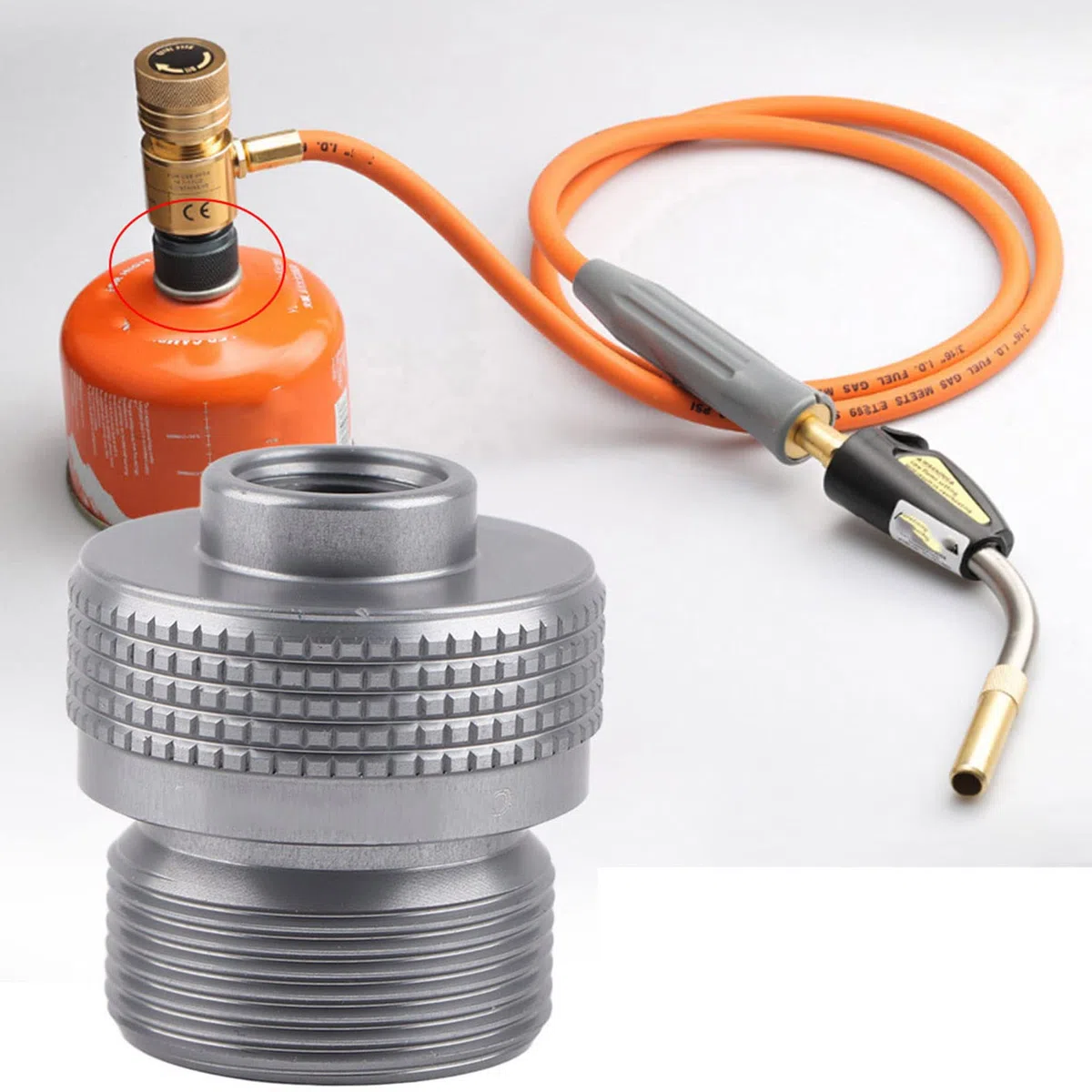 Adattatore per bombola di gas da campeggio - Converti la bombola piatta in un serbatoio di gas MAPP da 1 l - Lega di alluminio leggera - Perfetto per campeggio, cucina all'aperto e picnic