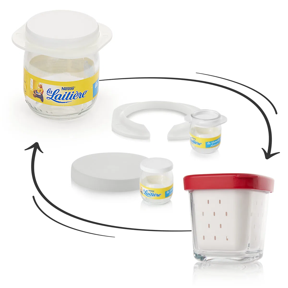 SEB MULTIDELICES colini per yogurtiera con coperchi ermetici | Compatibile con vasetti di Yogurt in Vetro Satinato | Ricicla i Tuoi barattoli Come Desideri