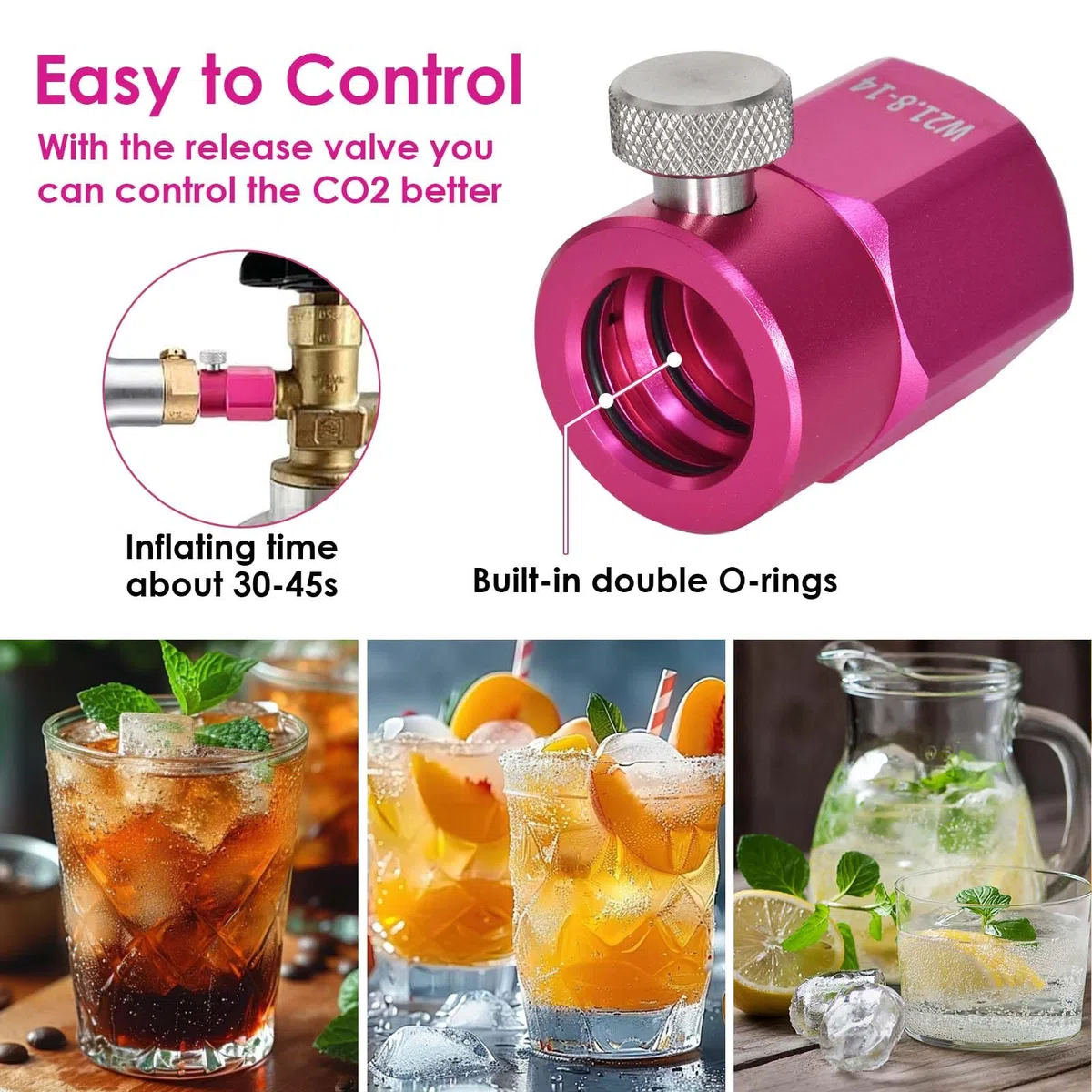 Adattatore Rapido CO2 Quick, Adattatore per Soda Compatibile con SodaStream Duo, Crystal 3.0, Gaia, Art, Terra, E-Duo per bombole di CO2 W21.8-14