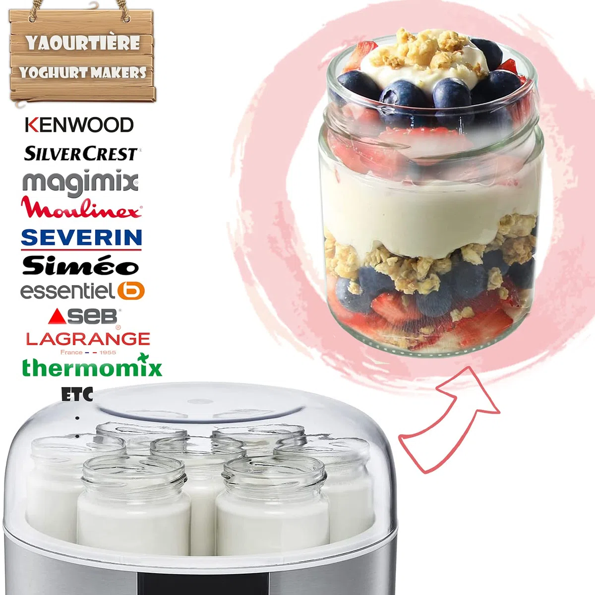 SPECIAL-DAY 6 vasetti di yogurt di grandi dimensioni XL da 220 ml con coperchio a vite in vetro vaso marmellata compatibile con qualsiasi yogurtiere-multicooker Thermomix, SEB, cookéo ecc