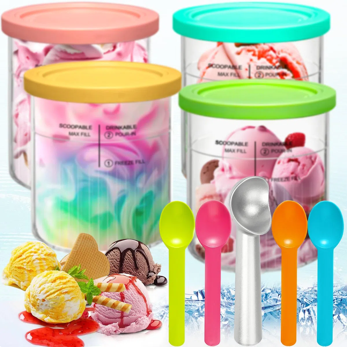 Per contenitori Ninja Creami Deluxe, NC501 NC500 Serie Ninja Gelatiera Set di 4 accessori ninja per macchina per il ghiaccio lavabile in lavastoviglie, perfetto per gli amanti del gelato