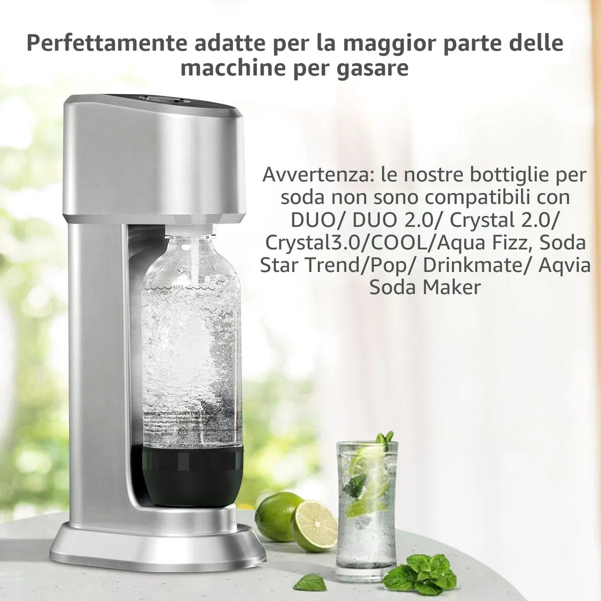 Mycket Bottiglie per la produzione di soda, bottiglie per carbonatazione, 1 l, riutilizzabili, in PET senza BPA, per macchina per soda, confezione da 2, nero e bianco