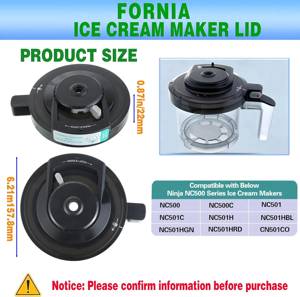 Coperchio esterno per gelatiera Ninja NC500, coperchio di ricambio riutilizzabile Ninja Creami, compatibile con le serie Ninja NC500/NC501 (senza pagaia) Ricambi Ninja Creami