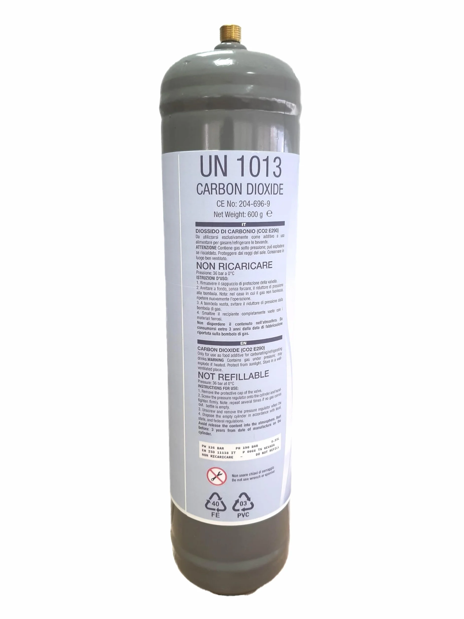 GASFRIGO®, Bombola co2 per gasatore, 600 gr usa e getta attacco M11x1, gas acqua frizzante, co2 per acqua frizzante, cilindro co2 per gasatore, bombole gasatore acqua frizzante
