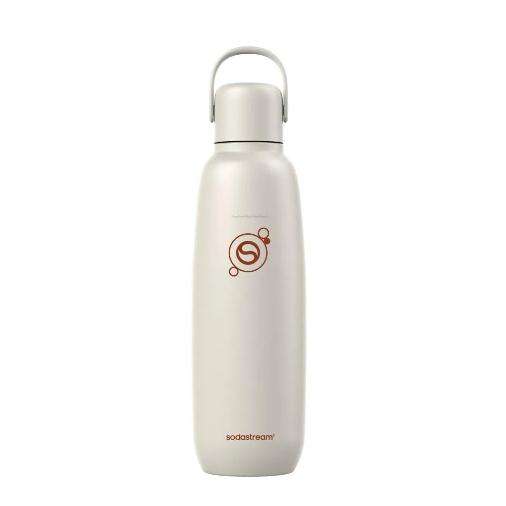 SodaStream Fizz & Go - Borraccia Sabbia per bevande frizzanti in acciaio con doppia parete isolante da 0,9 l,mantiene le bevande calde o fredde per 12 ore, compatibile con macchine per acqua frizzante