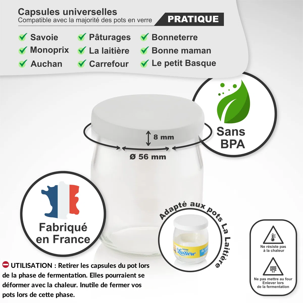 SEB MULTIDELICES colini per yogurtiera con coperchi ermetici | Compatibile con vasetti di Yogurt in Vetro Satinato | Ricicla i Tuoi barattoli Come Desideri